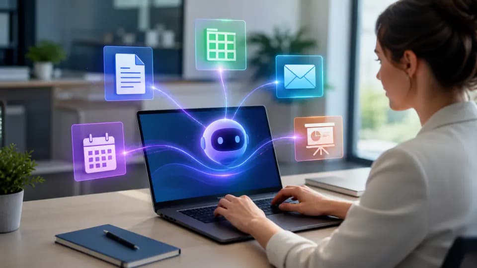 Ordinateur avec un assistant d’intelligence artificielle pour illustrer Microsoft 365 Copilot.