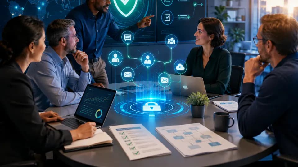 Une équipe de PME coordonne sa réponse à un incident cyber lors d’un exercice de gestion de crise.