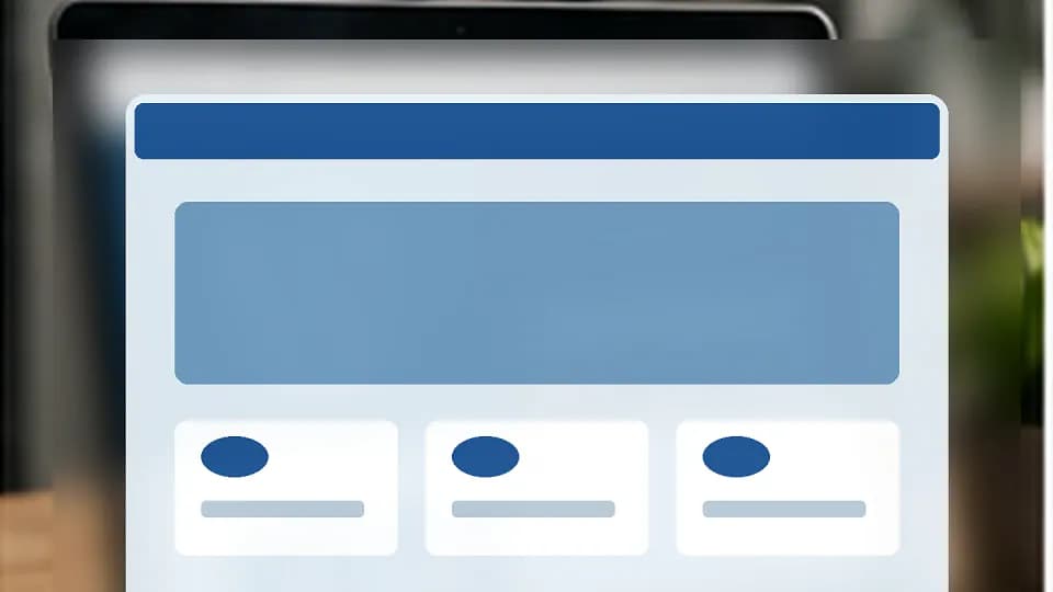 Ordinateur présentant une maquette de site vitrine avec une grande zone visuelle et trois blocs de contenu.