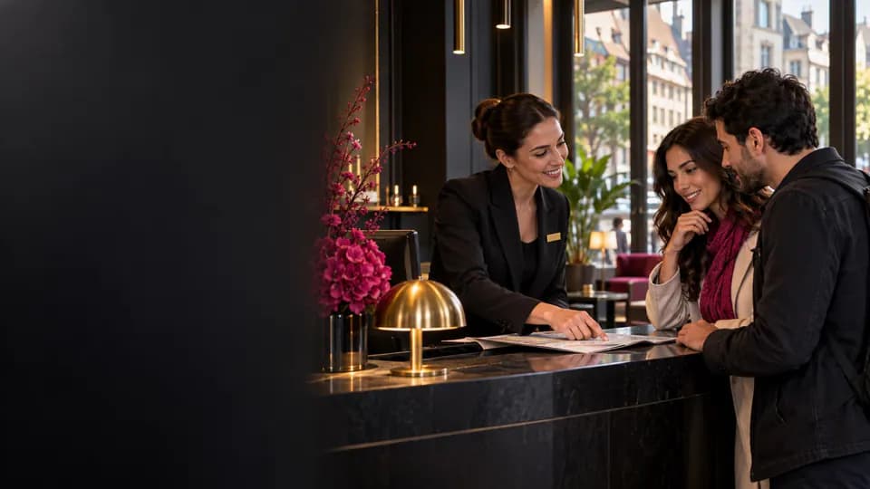 Professionnelle accueillant et renseignant une clientèle hispanophone.