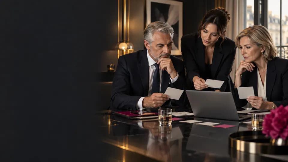 Professionnels préparant une réunion d’affaires et une coopération interculturelle en russe.
