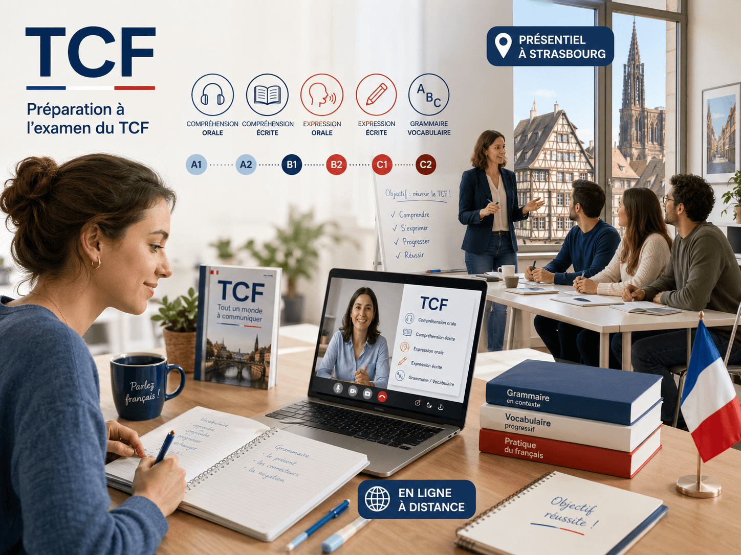 Préparation à l'examen du TCF (cours en présentiel à Strasbourg / en ligne à distance)