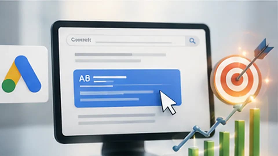 Formation – Concevoir et piloter des campagnes Search mesurables – Présentation Tableau de bord publicitaire avec graphiques de performance et cible marketing.