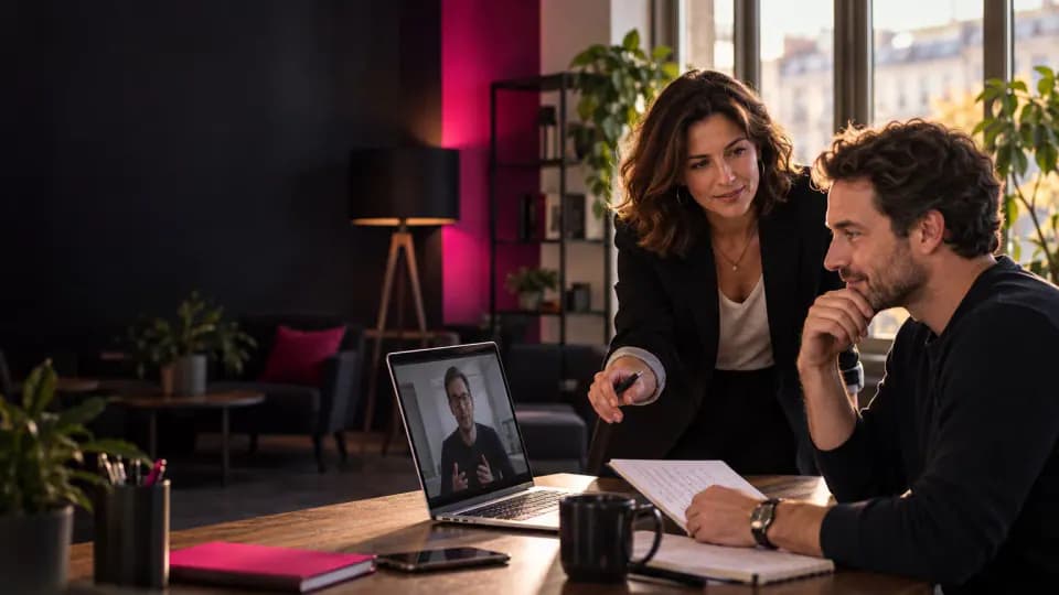 Formation – Allemand professionnel en entreprise : entraînez l’équipe sur les échanges qui comptent – Présentation Professionnels travaillant leurs échanges en allemand dans une situation d’entreprise.