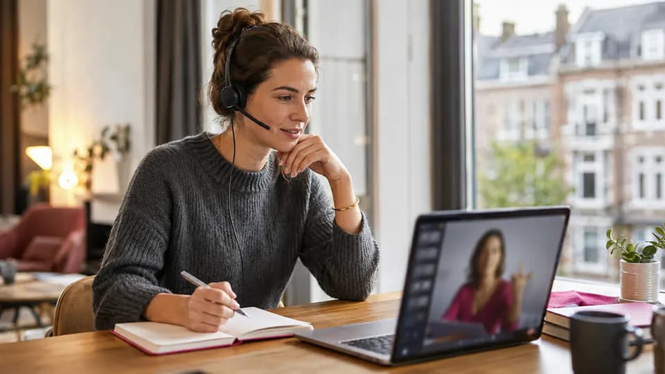 Formation – Formation flamand : apprendre le néerlandais utile en Belgique – Présentation Apprenante suivant à distance une formation en néerlandais belge.