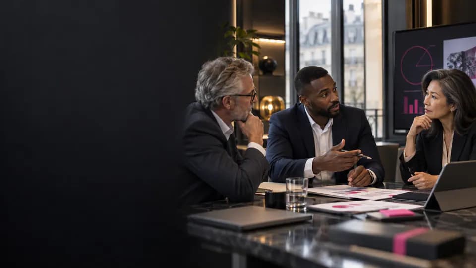 Formation – Espagnol commercial : vendre et négocier avec précision – Présentation Professionnels simulant une présentation commerciale et une négociation en espagnol.