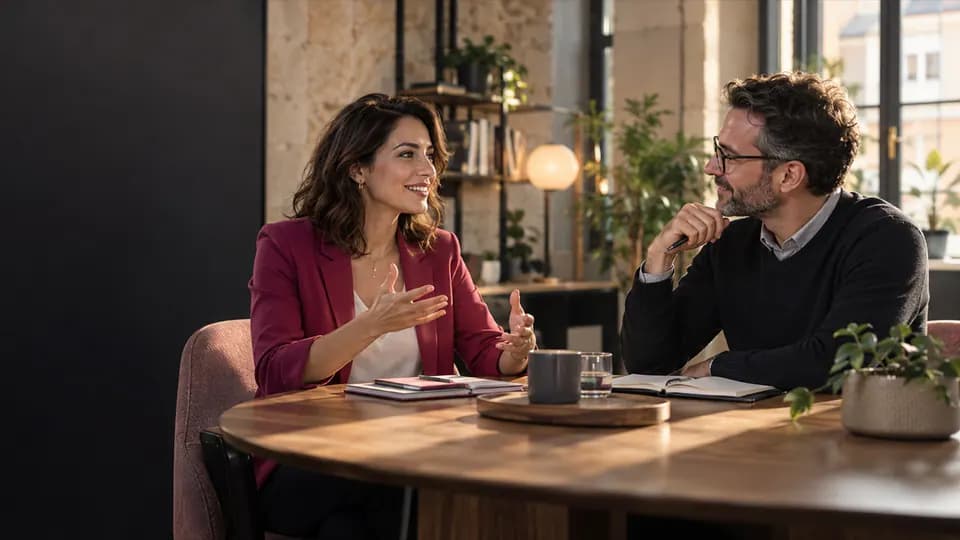 Formation – Cours d’espagnol : parler pour agir dans vos situations réelles – Présentation Formatrice et adulte échangeant en espagnol autour de situations concrètes.