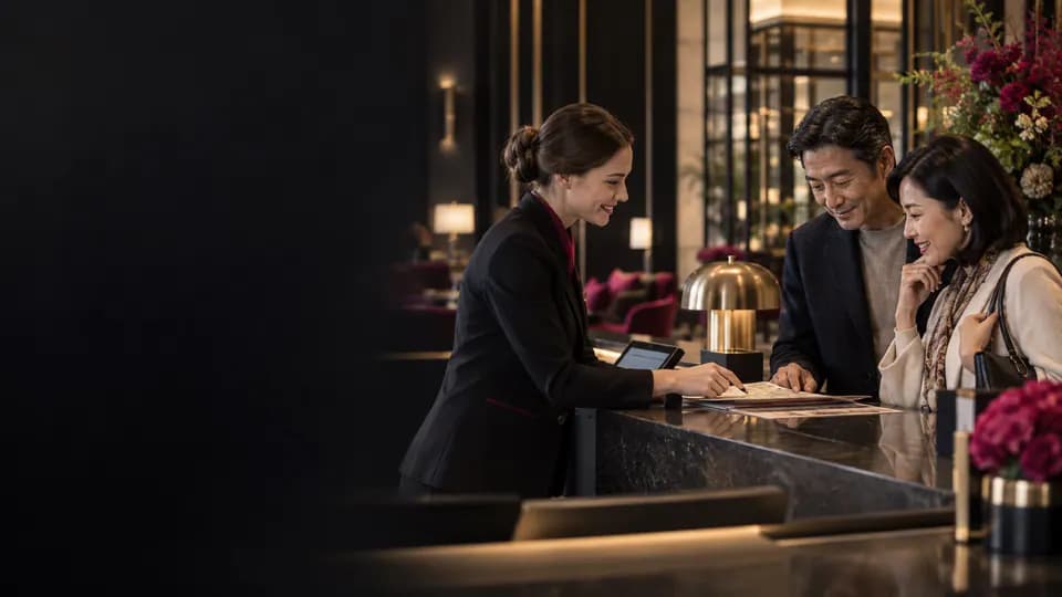 Formation – Accueil en japonais : renseigner, servir et résoudre avec tact – Présentation Professionnelle accueillant et renseignant une clientèle japonaise dans un lieu contemporain.