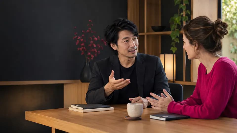 Formation – Cours de japonais : interagir, lire et progresser avec méthode – Présentation Adulte apprenant le japonais avec une formatrice dans un environnement contemporain.