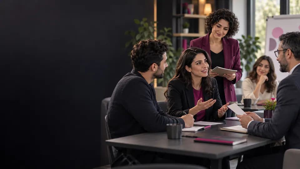 Formation – Formation persan des affaires : construire la relation et clarifier les décisions – Présentation Professionnels travaillant en persan une réunion et une relation d’affaires interculturelle.