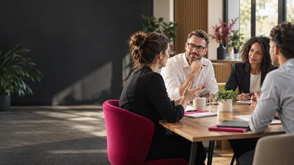 Formation – Formation prévention RPS et QVCT : managers, agissez sur le travail réel – Présentation Équipe échangeant sur l’organisation du travail lors d’une réunion constructive.