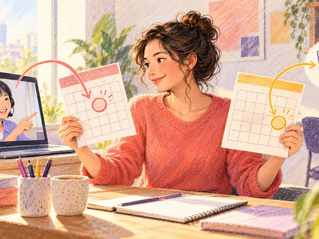Illustration générée d’un adulte séparant le calendrier de ses cours de japonais de la date du test LILATE lors d’un échange en visioconférence.