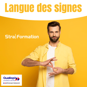 Un homme parle avec ses mains avec un fond jaune