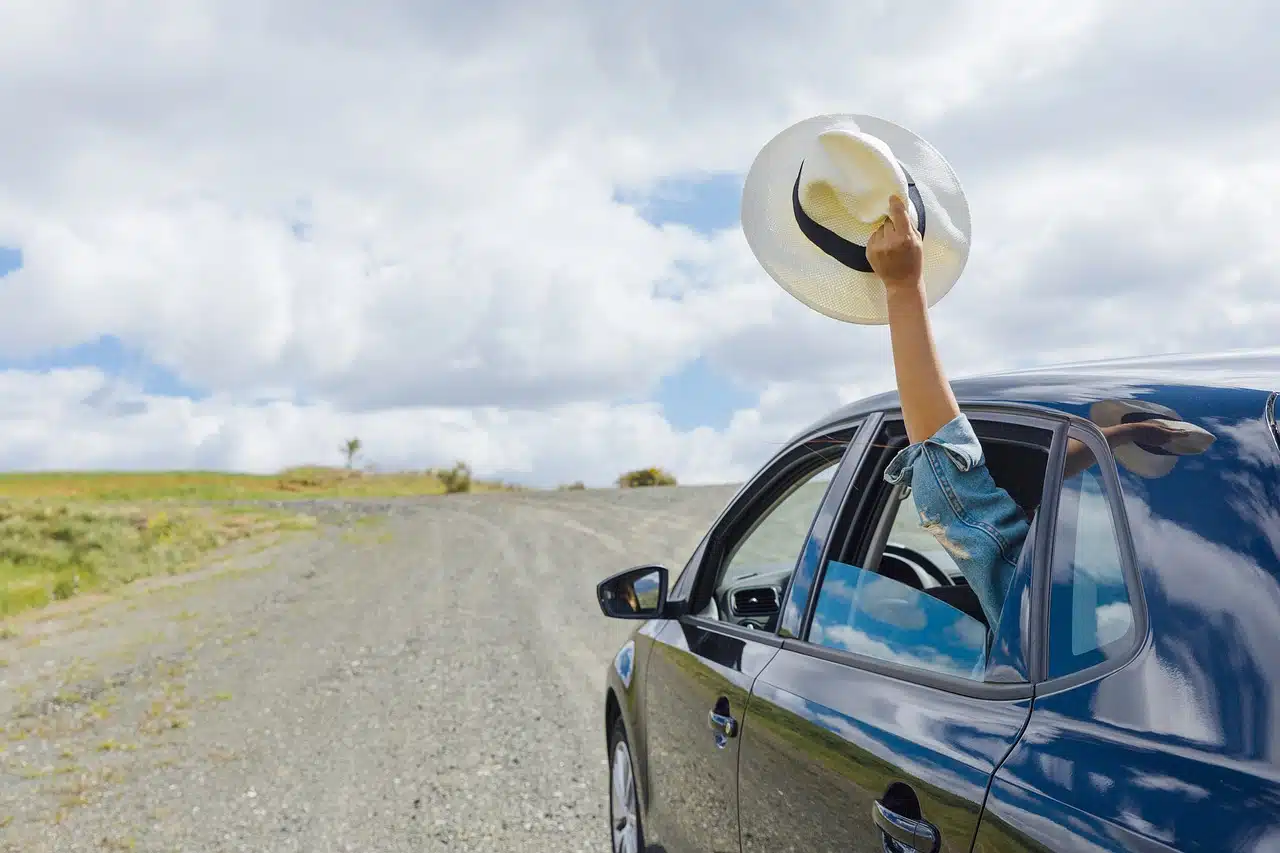 image qui représente un voyageur dans une voiture qui porte un chapeau